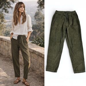 CP Shades Olive Textured Ribbed Cotton Pull-On Pants S Coastal Lagenlook